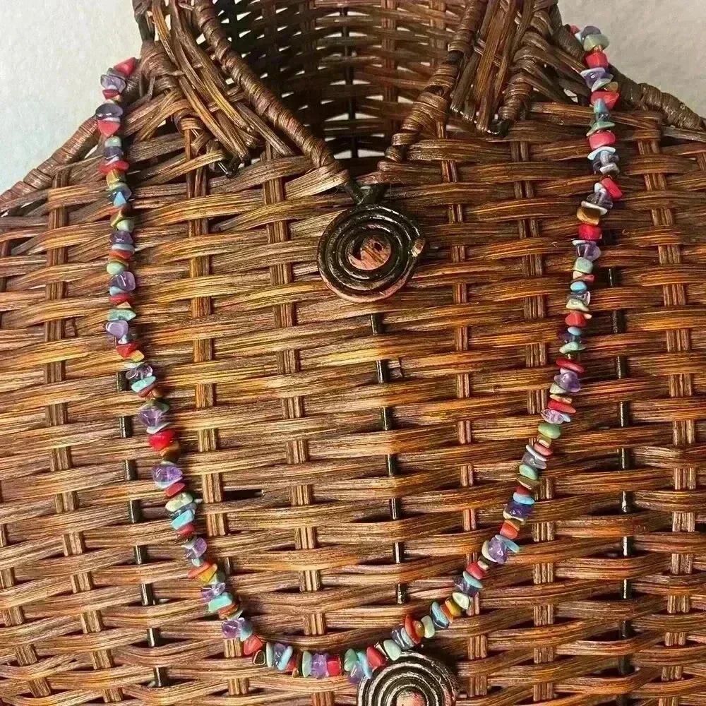 Turquoise tigers eye amethyst red jasper nugget necklace 925 western feminine